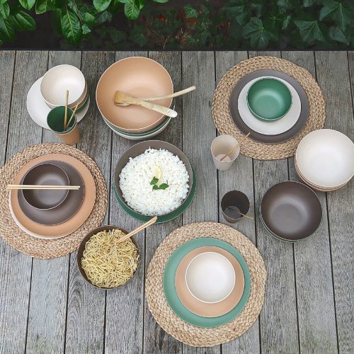 Bioplasztik 4 db-os lapos tányér szett, világosbarna 25,5 cm