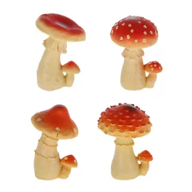   Gomba polyresin szobor, S, 4 féle, kültéri és beltéri dekorációs kiegészítő, csomag, 24 db