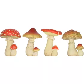   Gomba polyresin szobor, M, 4 féle, kültéri és beltéri dekorációs kiegészítő, csomag, 12 db