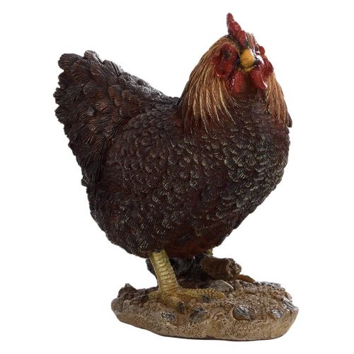Álló csirke polyresin szobor, barna, kültéri és beltéri dekorációs kiegészítő