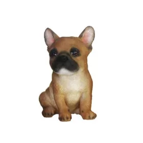   Ülő francia bulldog kiskutya polyresin szobor, barna, kültéri és beltéri dekorációs kiegészítő