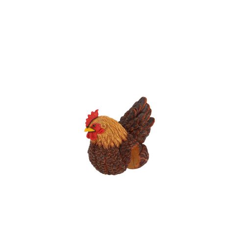 Csirke alakú polyresin kerítés dekoráció, barna