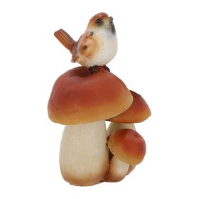   Vargánya gombán ülő mezei veréb polyresin szobor, dekoráció, 10 x 8 x 15 cm