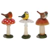 Gombán ülő madaras polyresin szobor, dekoráció, 3 féle, csomag,  12 db
