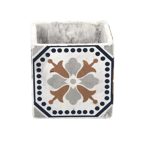 Mediterrán stílusú kerámia virágcserép, portugál mozaik mintával, 11 x 11 cm, kültéri és beltéri dekorációs kiegészítő, csomag, 12 db
