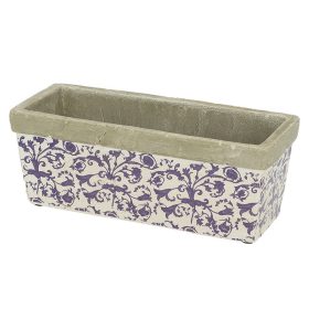   Mediterrán stílusú kerámia virágláda, kék fehér mintás, 39 x 15 cm, kültéri és beltéri dekorációs kiegészítő