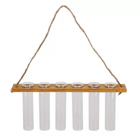   6-os növény gyökereztető üveg váza fa állvánnyal, 33,5 x 20 cm, csomag, 12 db