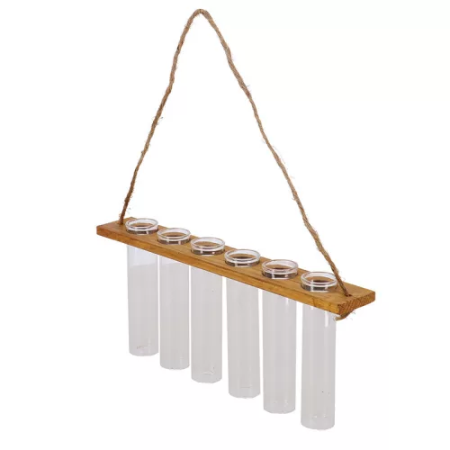 6-os növény gyökereztető üveg váza fa állvánnyal, 33,5 x 20 cm, csomag, 12 db