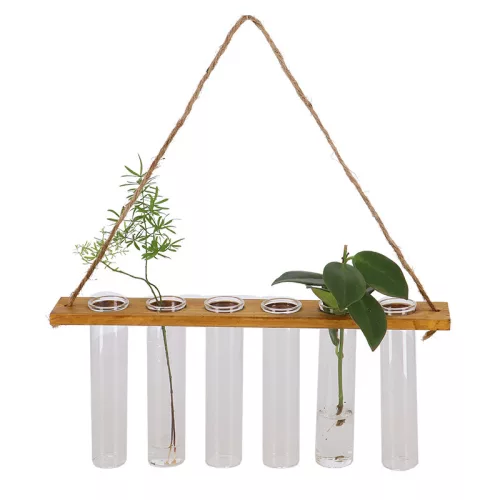 6-os növény gyökereztető üveg váza fa állvánnyal, 33,5 x 20 cm, csomag, 12 db