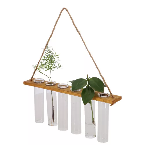 6-os növény gyökereztető üveg váza fa állvánnyal, 33,5 x 20 cm, csomag, 12 db