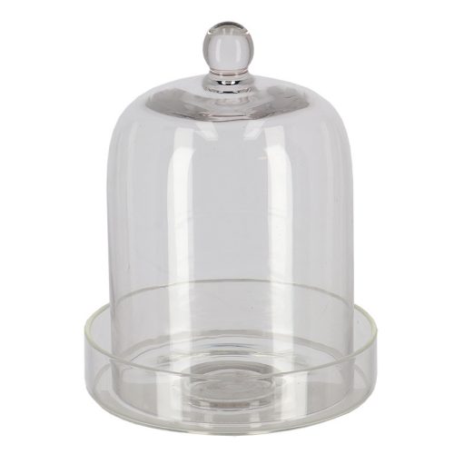 Dekorációs üveg búra, alappal, 12,8 cm átmérőjű, csomag, 8 db