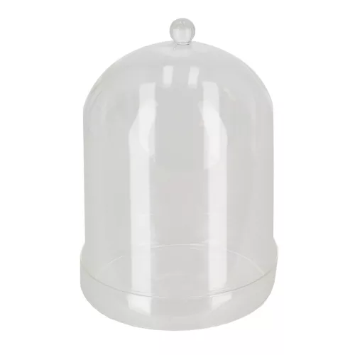 Dekorációs üveg búra, alappal, 16,3 cm átmérőjű, csomag, 4 db