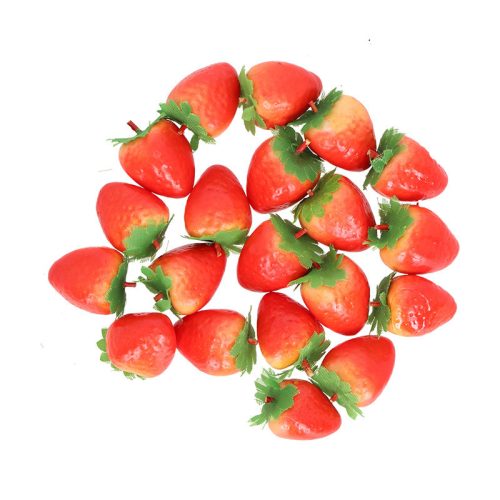 Eper, műgyümölcs élethű dekoráció, 20 db-os, 3 x 4 cm, csomag,  36 db