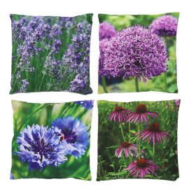   UV álló, vízlepergető, lila virágos kültéri párna, 4 féle, 40 x 40 cm, csomag, 12 db