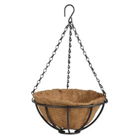   Felakasztható fém virágkosár, kókuszrost betéttel, 25 cm átmérőjű