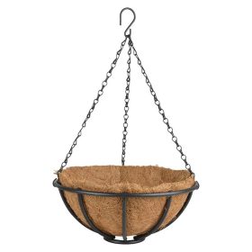   Felakasztható fém virágkosár, kókuszrost betéttel, 31 cm átmérőjű