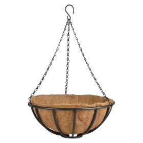   Felakasztható fém virágkosár, kókuszrost betéttel, 36 cm átmérőjű