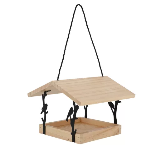 Felakasztható madáretető, lézervágott madár mintával, 25 x 25 cm