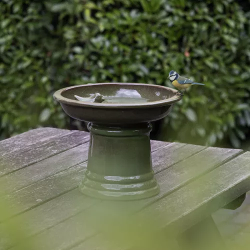 Kerámia madáritató és etető állvány, zöld, 29 cm átmérőjű, csomag, 6 db