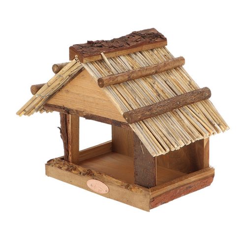 Fa madáretető szalma tetővel, 28 cm