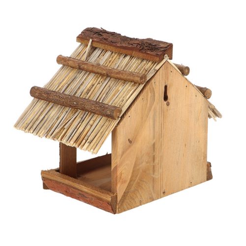 Fa madáretető szalma tetővel, 28 cm