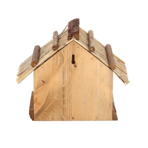 Fa madáretető szalma tetővel, 28 cm