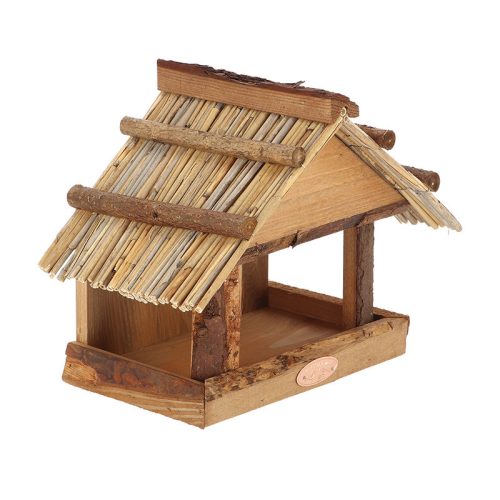 Fa madáretető szalma tetővel, 28 cm