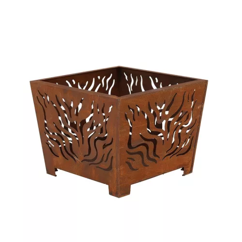 Rusztikus stílusú fém tűzrakó kosár, láng mintával, 39 x 30 cm, csomag, 4 db