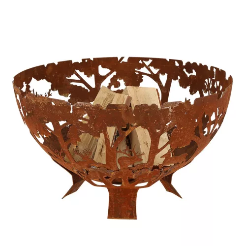 Rusztikus stílusú tűzrakó tál, erdei mintával, 57,5 cm átmérőjű