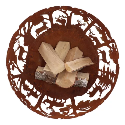 Rusztikus stílusú tűzrakó tál, erdei mintával, 57,5 cm átmérőjű