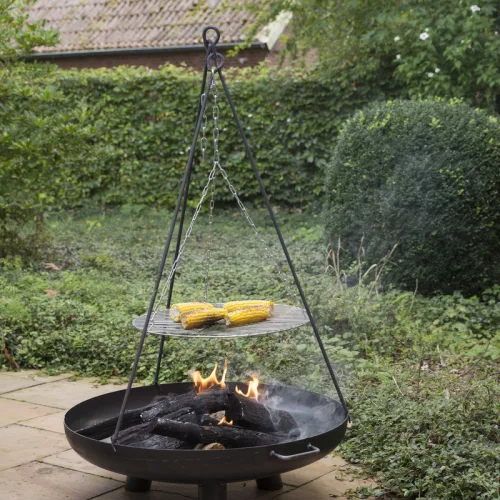 Tűzrakó tálra szerelhető fém bográcstartó állvány lánccal, 118 cm, csomag, 4 db