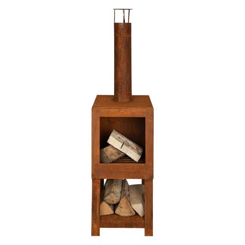 Rusztikus stílusú teraszfűtő kályha, fa tárolóval, 136 cm, csomag, 2 db