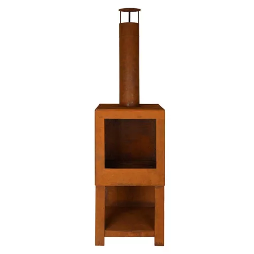 Rusztikus stílusú teraszfűtő kályha, fa tárolóval, 136 cm, csomag, 2 db