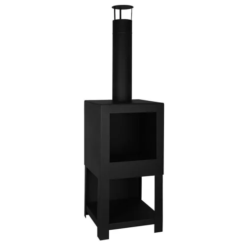 Fém teraszfűtő kályha, tűzifa tárolóval, fekete, 136 cm, csomag, 2 db