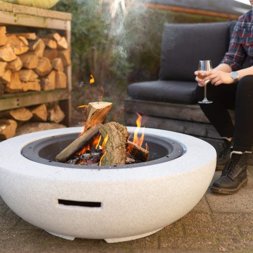 Kőhatású kerek tűzrakó, kiegészítőkkel, 90 cm átmérőjű