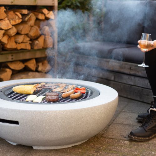 Kőhatású kerek tűzrakó, kiegészítőkkel, 90 cm átmérőjű