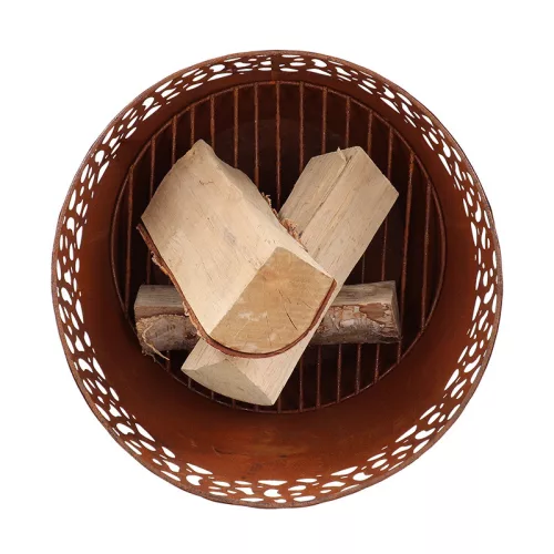 Modern tűzrakó, rusztikus rozsdásított felülettel, lézervágott mintával, csomag, 4 db