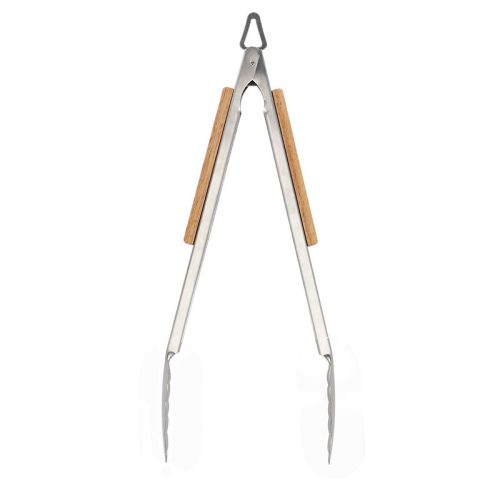 Rozsdamentes acél BBQ grill fogó csipesz, fa nyél borítással, 49 cm, csomag, 24 db