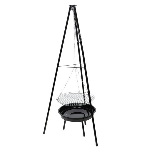 BBQ tűzrakó tál, állítható magasságú grillráccsal, három lábú állvánnyal, 157 cm, csomag, 2 db