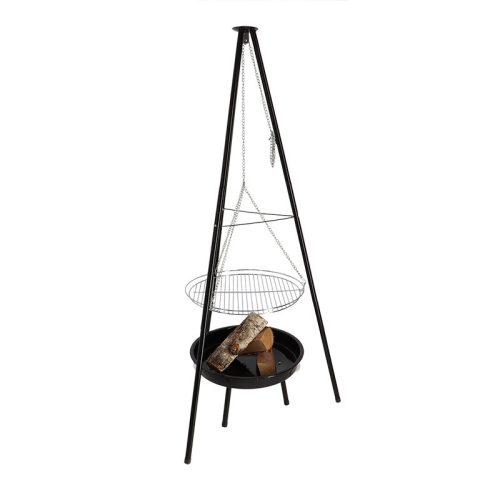 BBQ tűzrakó tál, állítható magasságú grillráccsal, három lábú állvánnyal, 157 cm, csomag, 2 db