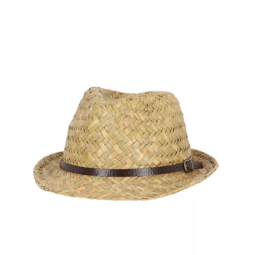 Trilby szalmakalap, bőr szíjjal, 25 x 27 cm átmérőjű, csomag,  12 db