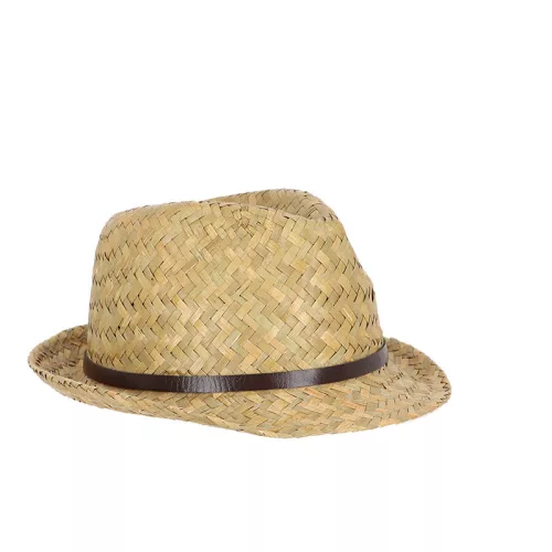 Trilby szalmakalap, bőr szíjjal, 25 x 27 cm átmérőjű, csomag,  12 db