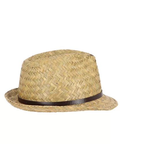 Trilby szalmakalap, bőr szíjjal, 25 x 27 cm átmérőjű, csomag,  12 db