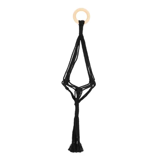 Makramé virágtartó, fekete,  47 cm, csomag,  24 db