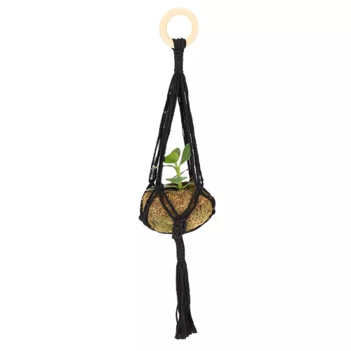 Makramé virágtartó, fekete,  47 cm, csomag,  24 db