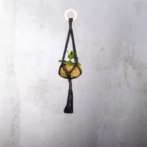 Makramé virágtartó, fekete,  47 cm, csomag,  24 db