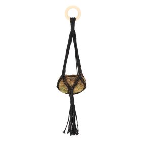 Makramé virágtartó, fekete,  47 cm