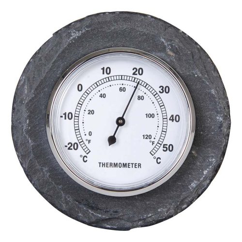 Hőmérő pala táblában, szürke, 10 cm átmérőjű