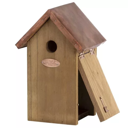 Fa madárház kék cinegének, rézlemez tetővel, 26 cm, csomag, 4 db