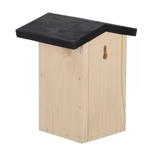 Fa madárház ökörszemnek, fekete tetővel, 17 cm ,csomag, 8 db